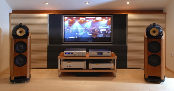 TV with sound deadening panels to improve room acoustics